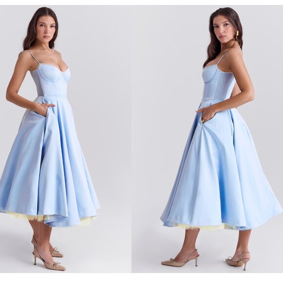 HOUSE OF CB 'Mademoiselle' Cinderella Blue Tulle Midi Dress NWOT size M A-C - Picture 11 of 17